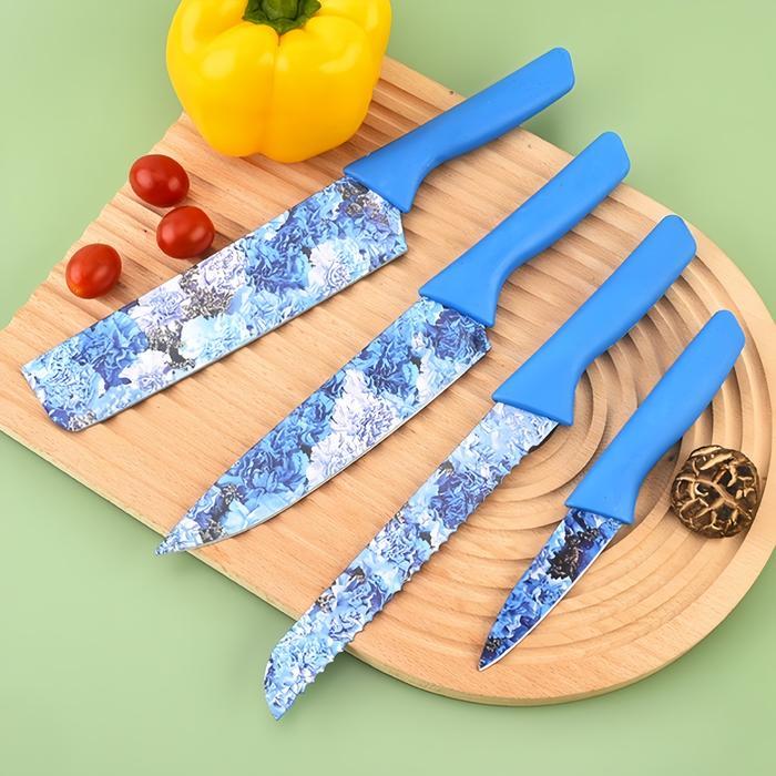 Pisau Set 6 Pcs Corak Bunga knife Set Stainless Steel Anti Lengket / Flower Kitchen Knife Set 6 Pcs
