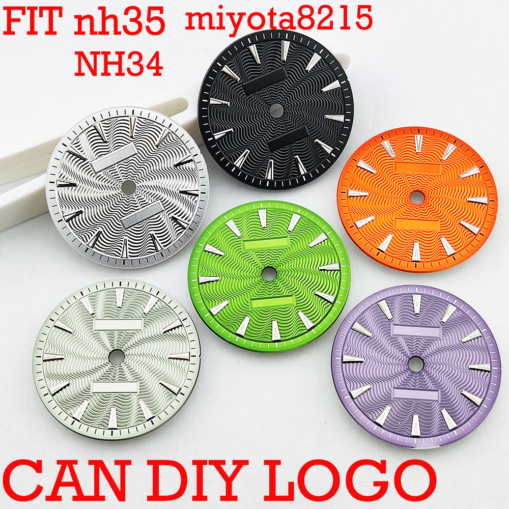 28.5mm watch dial texture pattern green glow, suitable for NH34A/NH35A/MIYOTA 8215 movement watch