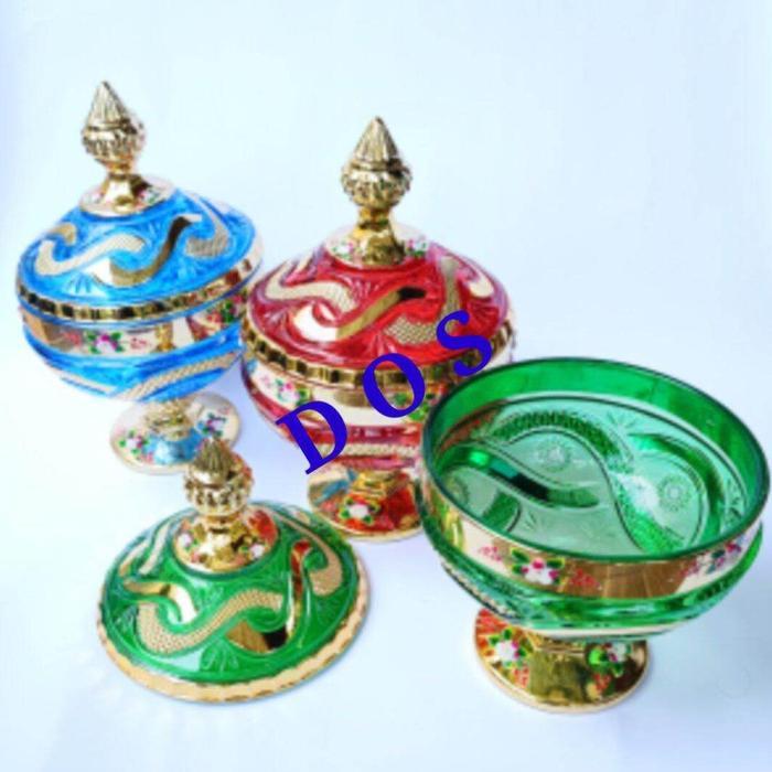 DOS 3 set Toples Kaca Lebaran Emas Glassware Canister Glass Canister Ulir Naga Emas Gold Suguhan