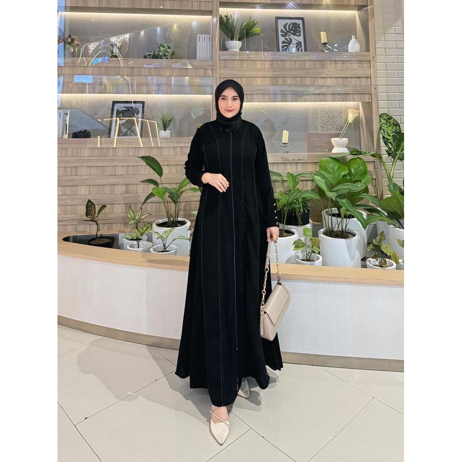 Galeri Sicantik - Cod - Gamis Abaya Hitam Polos Tangan Kancing Full Resleting Kombinasi Payet Redy