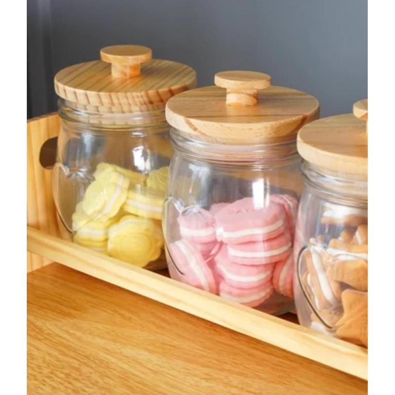 Set Toples kaca tutup kayu canister kedap udara