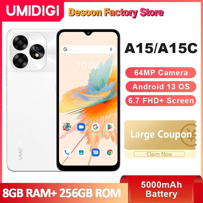 UMIDIGI A15, A15C Smartphone 6.7" FHD+ Screen Android 13  8GB+ 256GB 64MP Camera 5000mAh Battery NFC