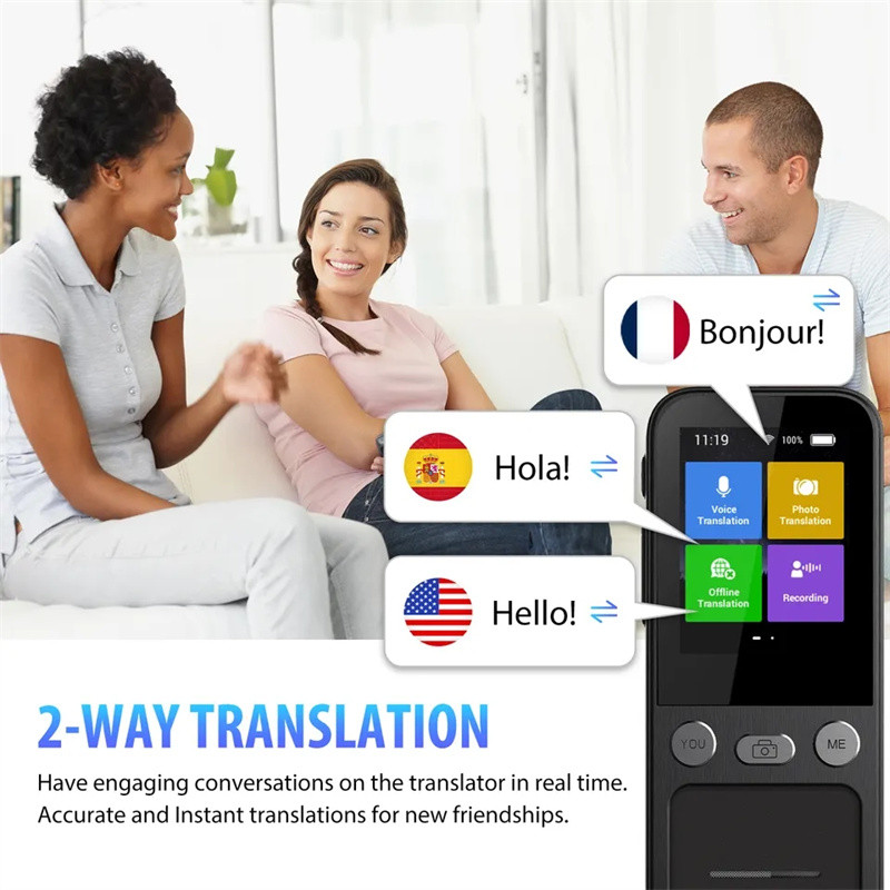 T16 AI Voice Real Time Translator Machine 138 Multi Online Languages Voice-Record 3.1 Inch Big Scree