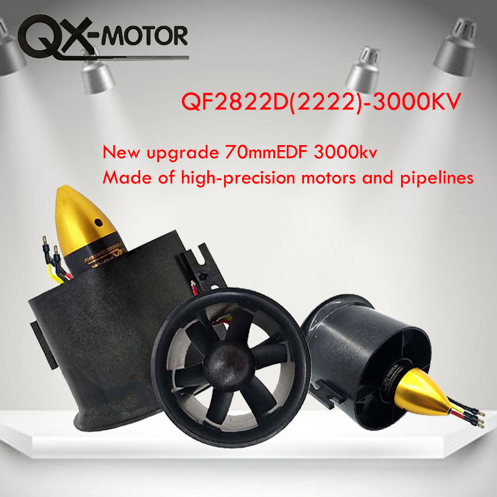 TERBARU QX-MOTOR 70mm EDF High precision QF2822 3000KV Brushless Motor with 6 Blades Ducted Fan for 