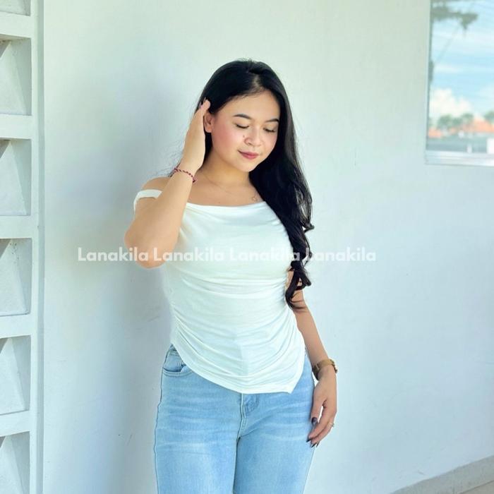 Felly Top Sabrina Karet Serut Samping Wanita Crop Atasan Pendek