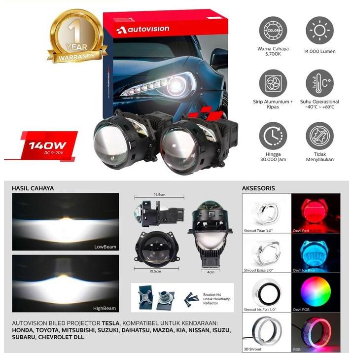 Projector BI-LED Foglamp Autovision Tesla 75 Watt BILED Blue Lens Fog Best Seller