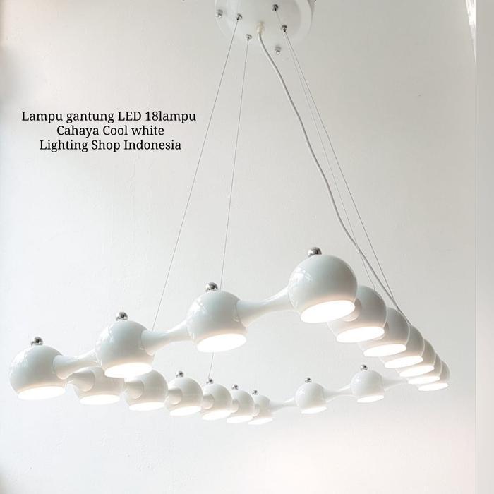 Lampu gantung led 18 lampu panjang minimalis meja makan body putih
