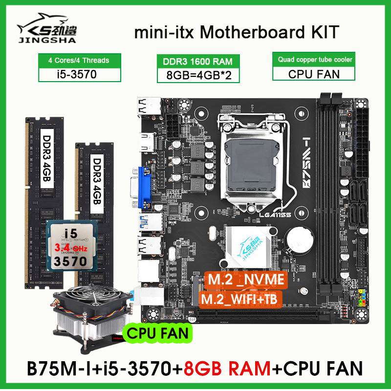 B75 M-I Itx Desktop Motherboard Lga 1155 Set With Core I5 3570 Cpu 8Gb (2*4Gb)1600Mhz Ddr3 Pc Memory