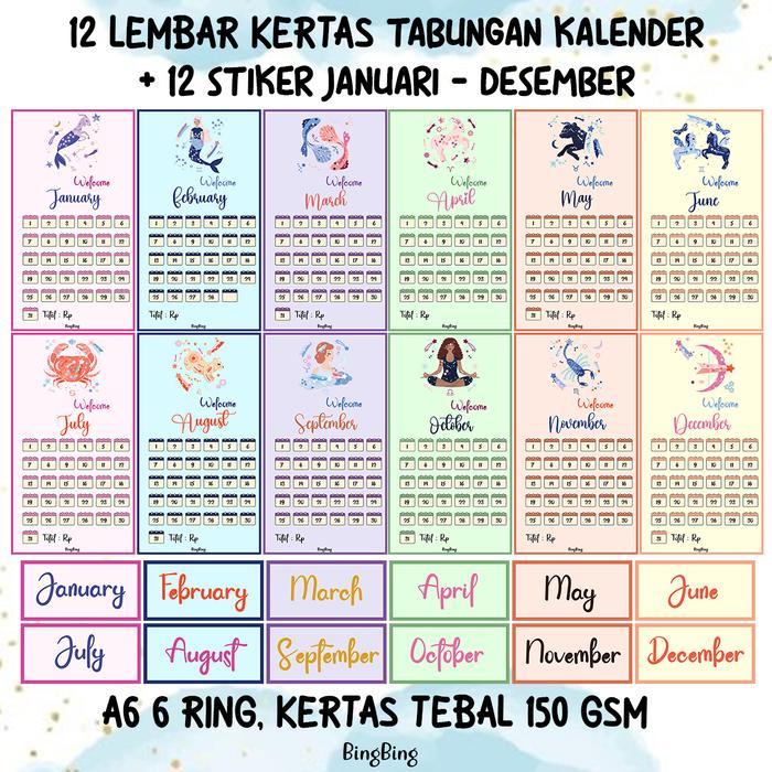 Terlaris 12 LEMBAR KERTAS BINDER + STIKER TABUNGAN KALENDER - ZODIAC EDITION SALE