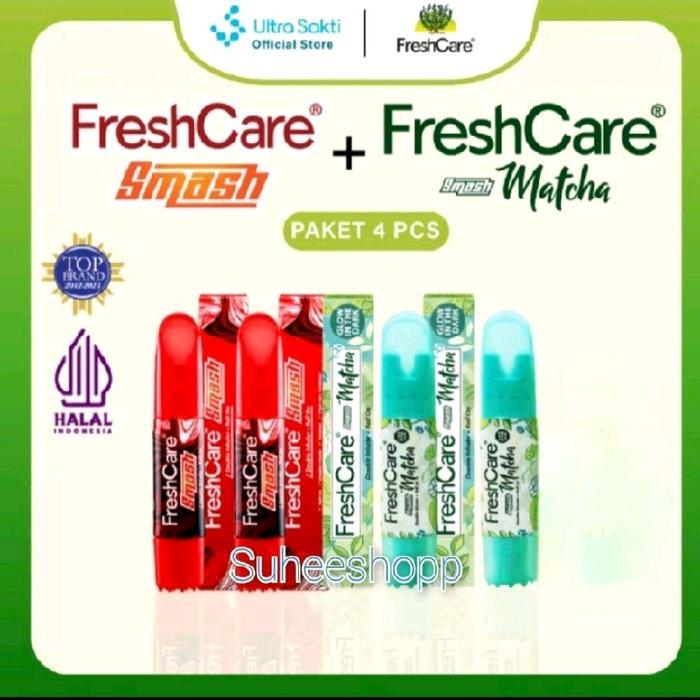 (Paket 4pcs) 2pcs Freshcare Smash + 2pcs Freshcare Matcha 8ml New Double In Haller Roll On Kerok dan