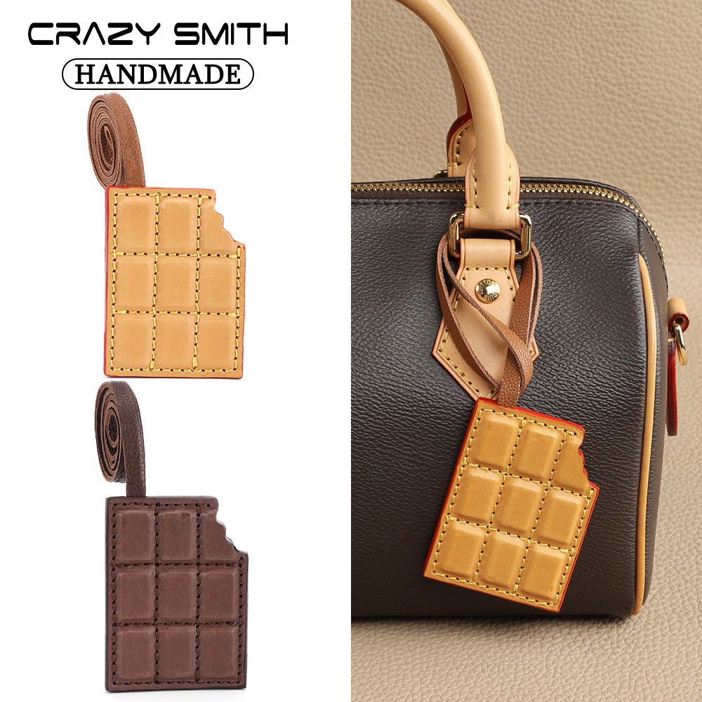 CRAZYSMITH Genuine Leather Bag Charm Chocolate Bag Pendant for LV Bag Ornament Keychain Decoration