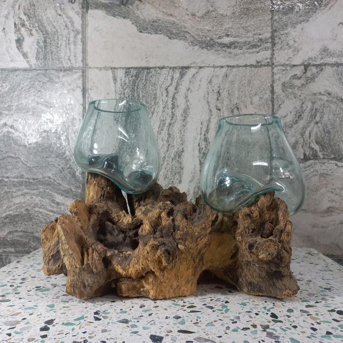 Aquarium Ikan Cupang Terrarium Kaca Tiup Akar 2 Tingkat Home Decor