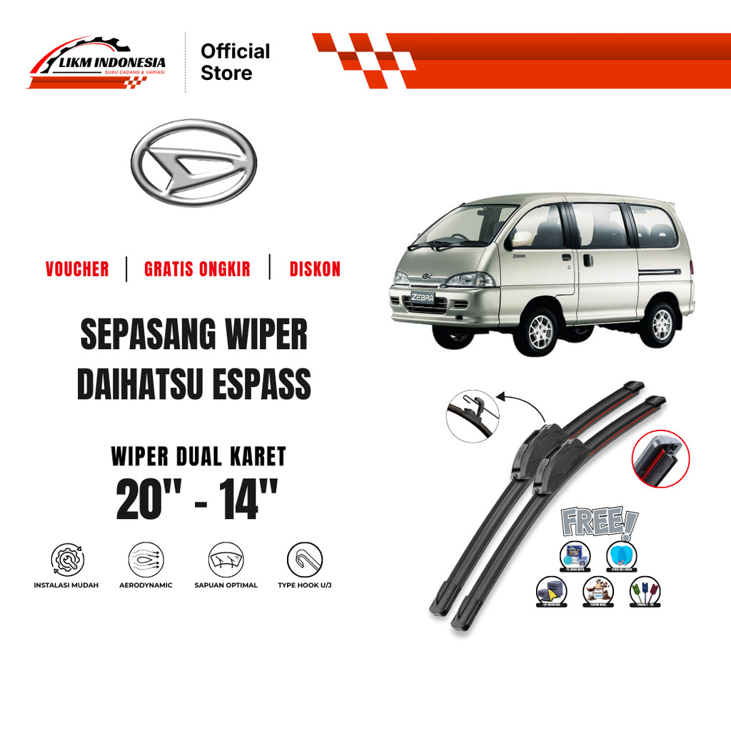 Wiper Daihatsu Espass Dual Kaca Depan Mobil Free 5 Bonus