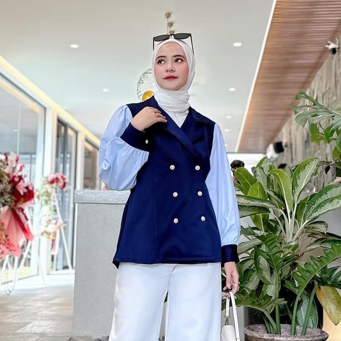 Navy Cloth - NIKA Blouse Atasan Wanita Premium, Fashion Muslim Korea Style ( 2 Size, 3 Warna,