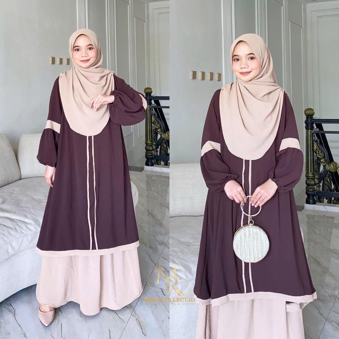 Oneset Nayyara Setelan Rok tunik Syari Jumbo Ld 120 Set Tunik Malaya Terbaru - Emracollect.id