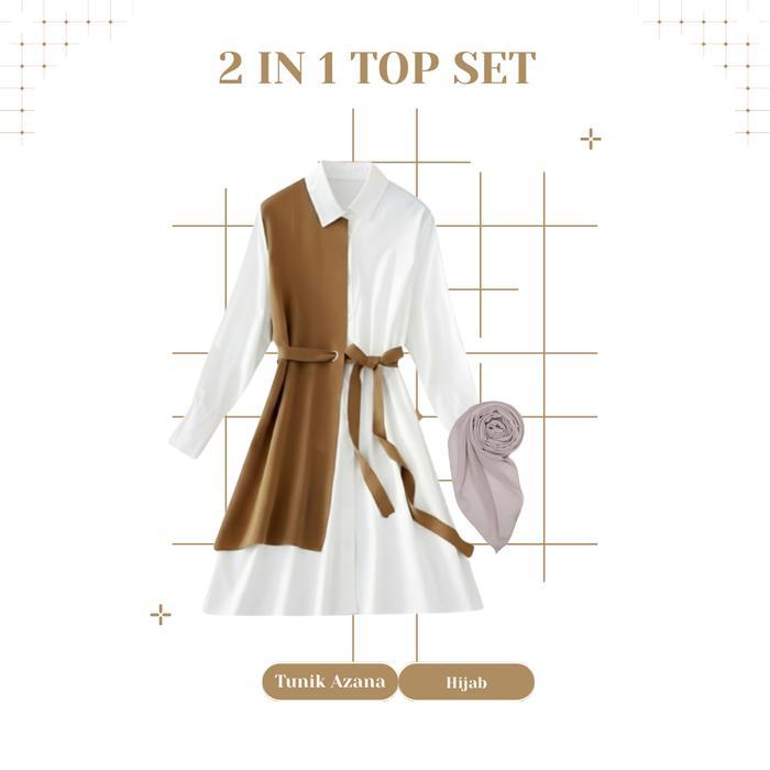 One Set Lebaran Elegan Atasan Outer Tunik + Celana Scuba Cutbray + Hijab Segiempat Setelan Lebaran