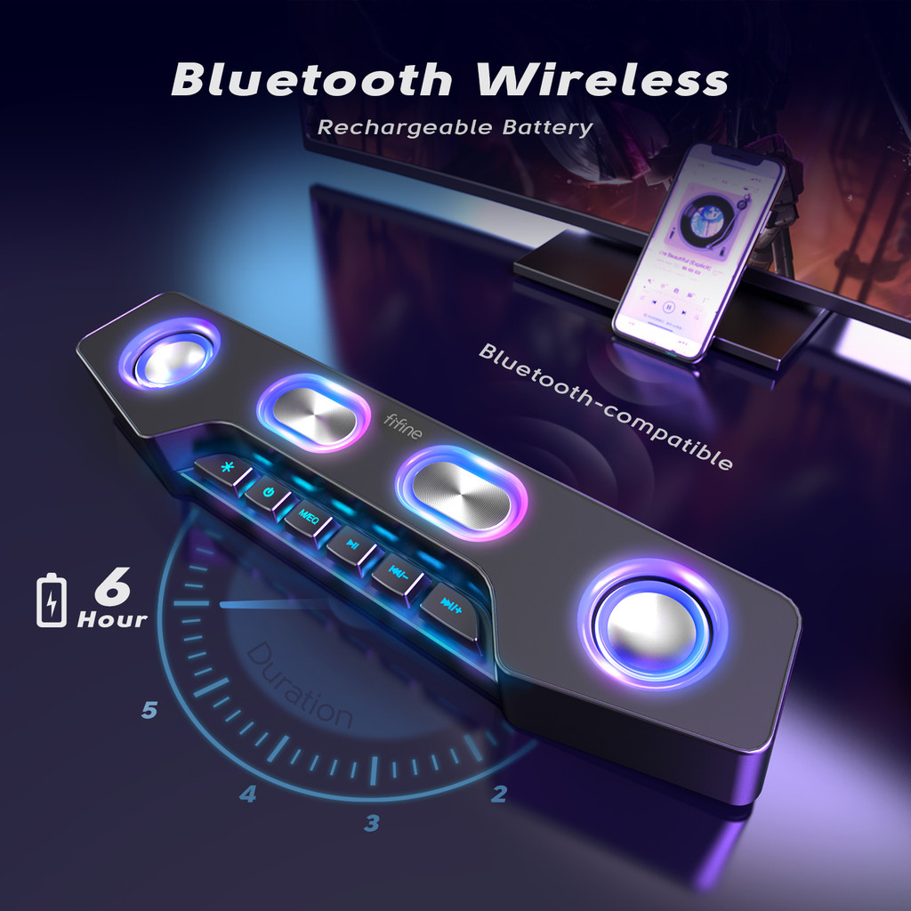 FIFINE Bluetooth RGB Gaming Speakers, Wireless/Wired Computer Speakers with Dynamic Lights for PC,