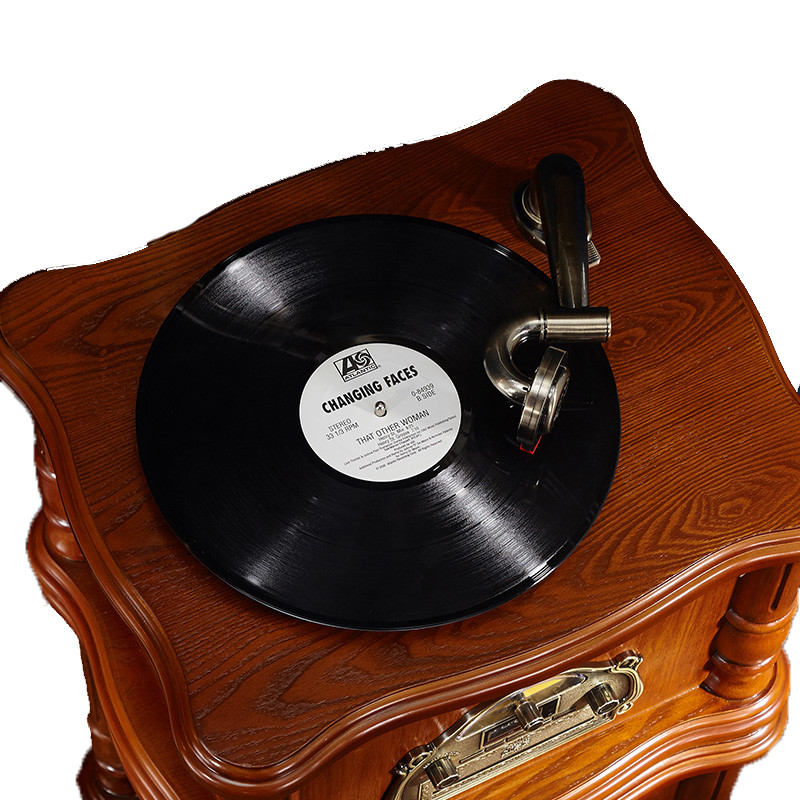 Wooden Vinyl Turntable Vintage Speaker Home Audio Record Player Gramophone
