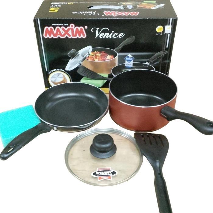 MAXIM VENICE SET 5 PCS SET PERALATAN MASAK DAPUR COOKWARE KITCHENWARE SET PANCI FRYPAN TUTUP KACA