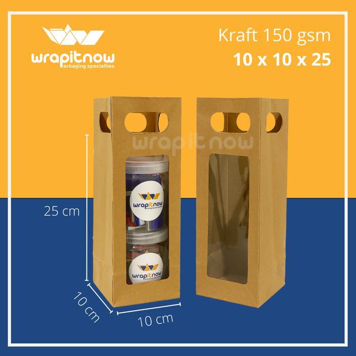 (20 Pcs) Paper Bag 10X10X25 Tas Kertas Mika Box Souvenir Tumbler Gable Box Premium Ekonomis Tbk
