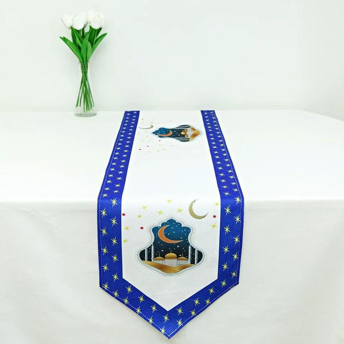 TAPLAK MEJA RAMADHAN LEBARAN TABLE RUNNER EID MUBARAK PRINT MOTIF TAPLAK TAMU PANJANG PREMIUM