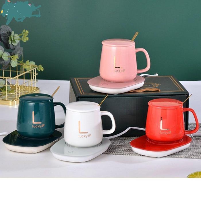 Mug Cangkir Elektrik Set Keramik Pemanas 55 Derajat Penghangat Kopi Gelas Mewah Keramik Listrik dan