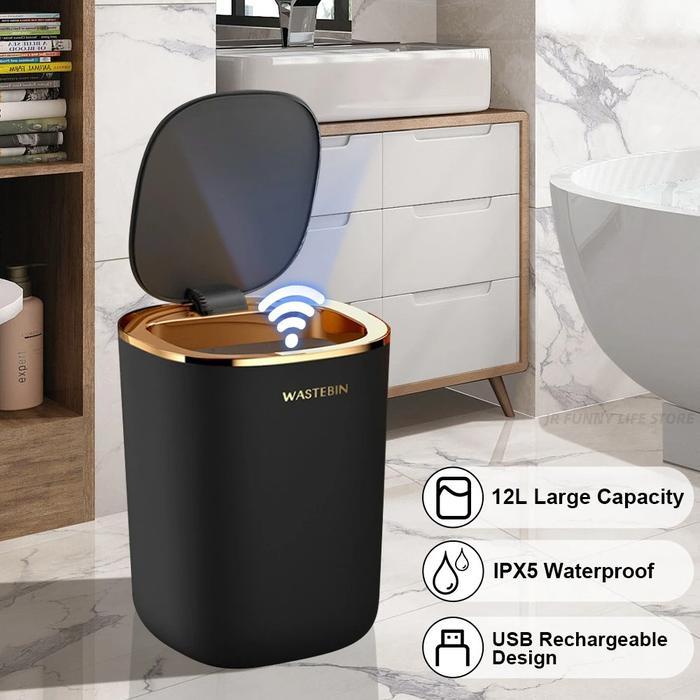 JAYPS Tempat Sampah Pintar Sensor Infrared & Getar 12L Otomatis Anti Air IPX5 Baterai AA Smart