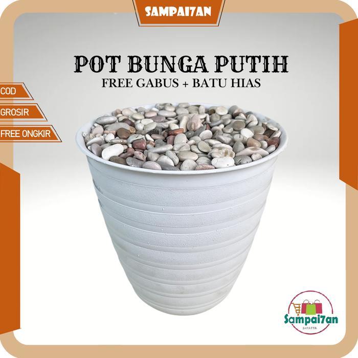 Pot Bunga Plastik Hiasan Sudut Ruangan Pot Putih Dekorasi Rumah Free Batu Hias Dan Gabus Murah PLB