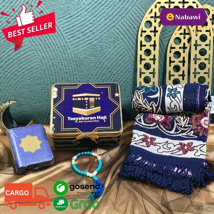 TERLARIS Hampers Box Tin Isi Sajadah Motif Al Quran Tasbih Mutiara Hampers Lebaran Idul Fitri