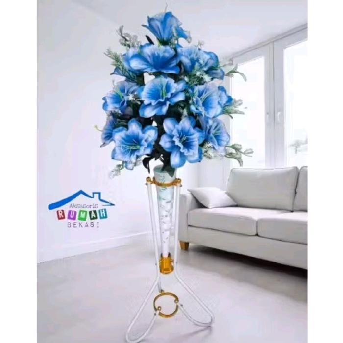 BUNGA Plastik ARTIFICIAL GLORIA KEMBANG SEPATU 18 KUNTUM DENGAN POT STANDING BESI