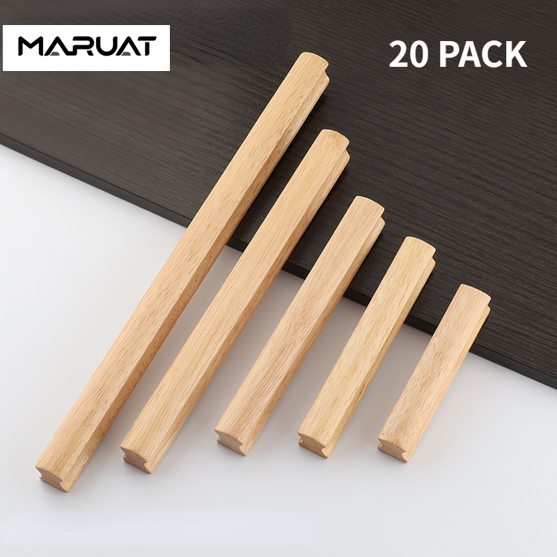 MARUAT Solid Wood Finished Drawer Pulls Ash Wood Cabinet Handles Hardware Furniture Dresser Wardrobe