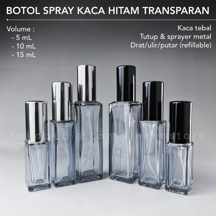 "New" Botol Spray Kaca Kotak Tebal - HITAM Transparan Clear Vial Parfum Mini