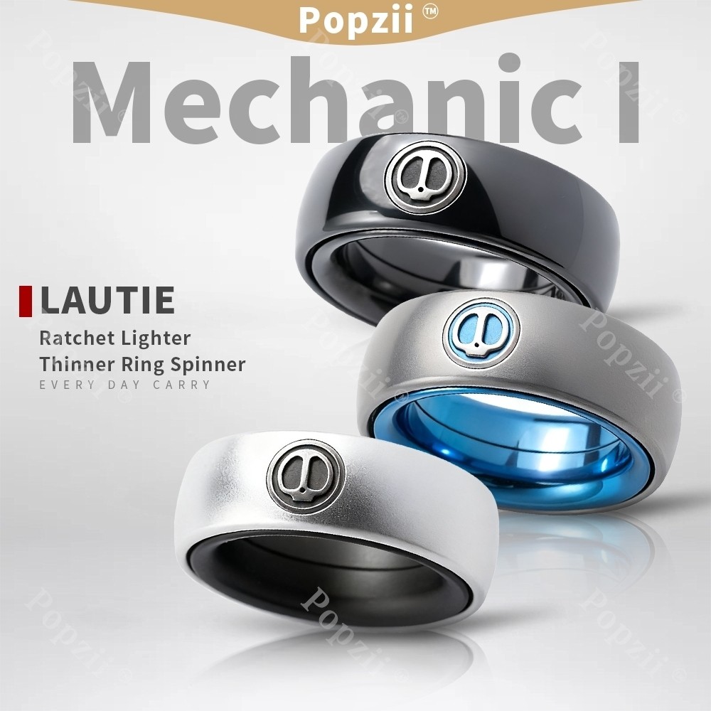 LAUTIE Aluminum Mechanic I Magnetic Ratchet Lighter Thinner Ring Spinner Mechanical Finger Ring