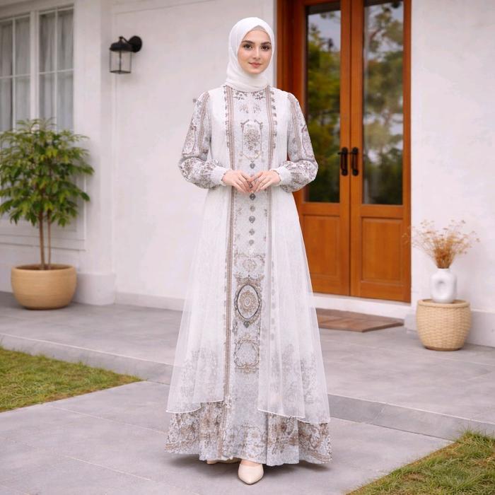 Gamis Printing Zaynara Flow Dress Outer Panjang Sporty SyarI Modern Nyaman, Adem & Stylish 2026