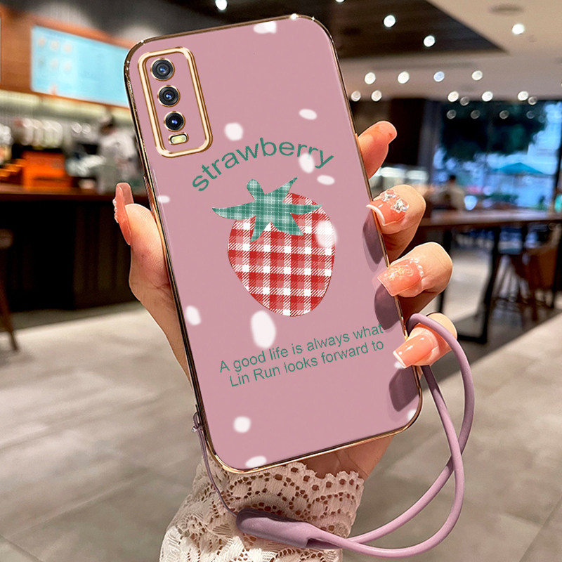 Casing Hp Untuk VIVO Y20 Y20s Y20i Y12A Y20S M Y20S D Y20S G Y11s Y30G Case Stroberi Kotak-kotak pel