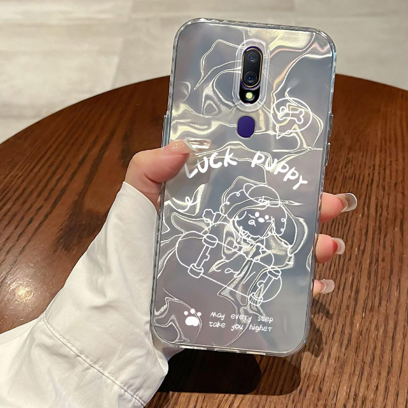 Casing Hp OPPO F11 A9 2019 A9x Case Kucing kecil bermain skateboard Laser Dazzle Wave Kesing Kasing 