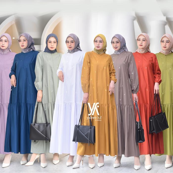 zeni Yahwo hijab by shidqi-Gamis Bordir Premium Terlaris-Lebaran-Maxi Dress Simple Cantik