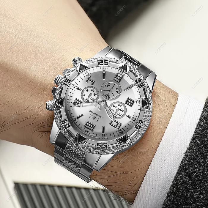 LOREO Jam Tangan Pria Mewah Desain Eropa / Jam Tangan Cowok Chronograph