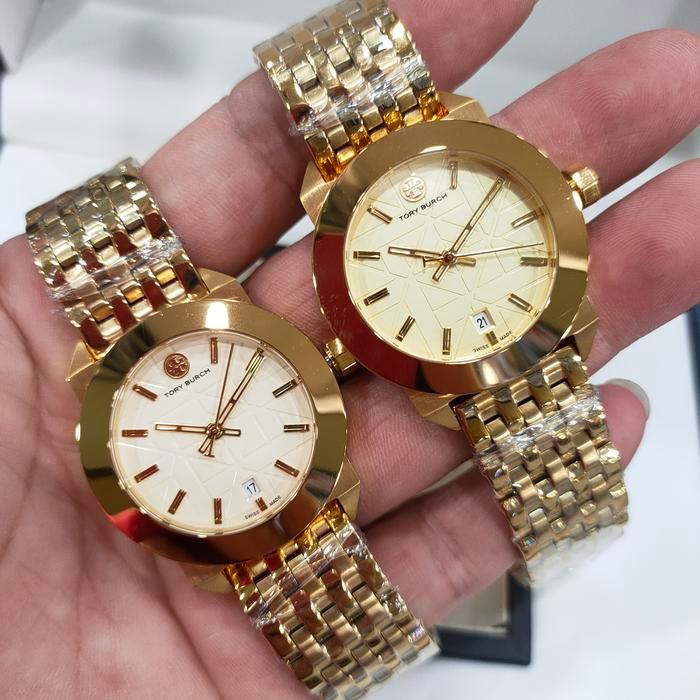 Jam Tangan Wanita T0ry Burchh Original TRB 8002 Stainless Kombi Gold