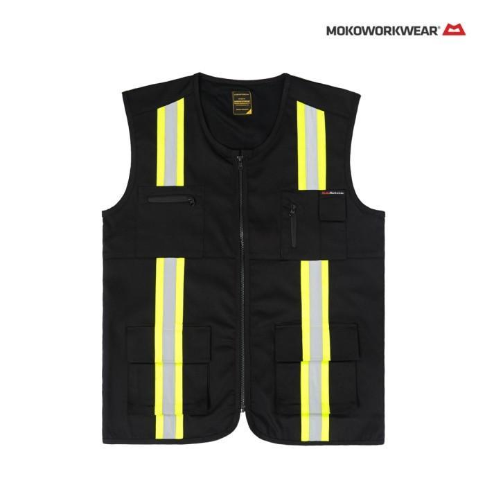 VEST ROMPI BAJU SAFETY WEARPACK HITAM / BLACK LAPANGAN MOKOWORKWEAR Katun Pria