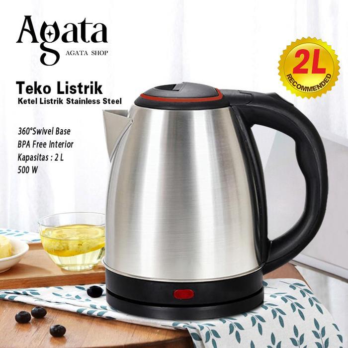 Teko Listrik Stainless Steel Electric Kettle Pemanas Air Electric Kettle Besar Otomatis 2.0L Minuman