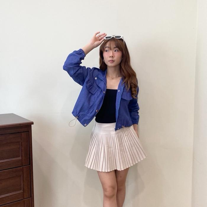 AVE - Violin Denim Jacket Crop Outer Shirt Atasan Jaket Crop Luaran Wanita Lengan Panjang Baju Jaket