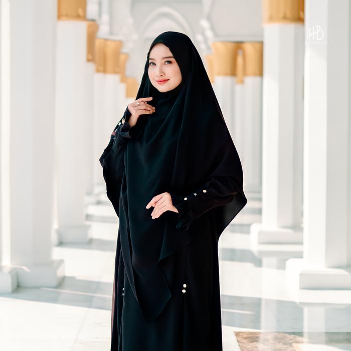 Hijaberlin - Maryam Dress Black Set Khimar FK Mazen Anti UV Gamis Syar'i Premium Haji & Umroh untuk