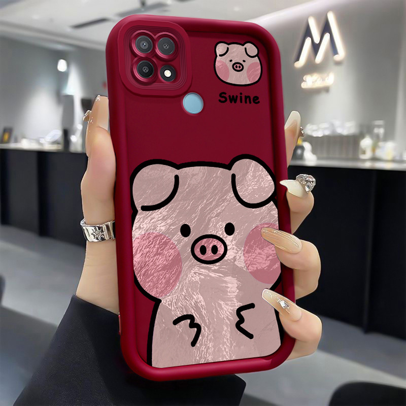 Casing Hp untuk OPPO A15 A15s A35 4G Case Babi kecil berwarna pink yang lucu Kasing silikon Cesing I