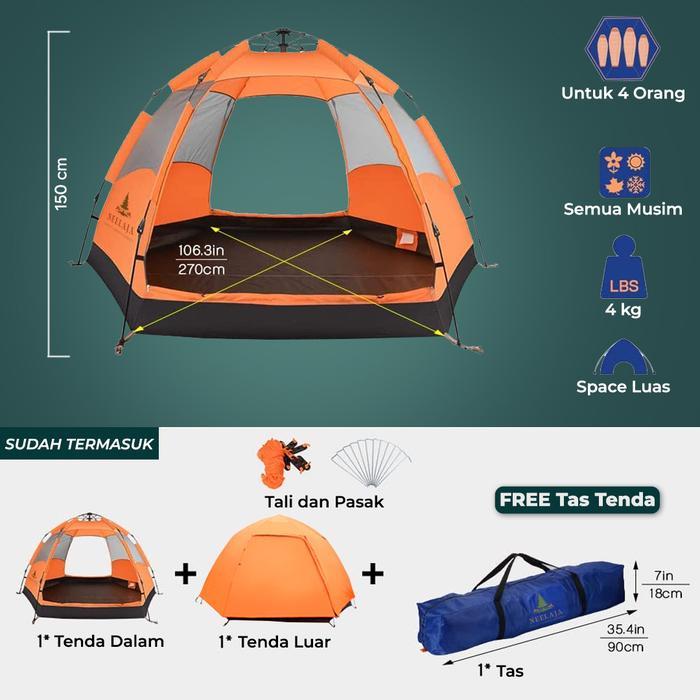 Brookwood Tenda Camping ZP-7 Kapasitas 3-5 Orang Tenda Otomatis Outdoor & Indoor Tenda Gunung