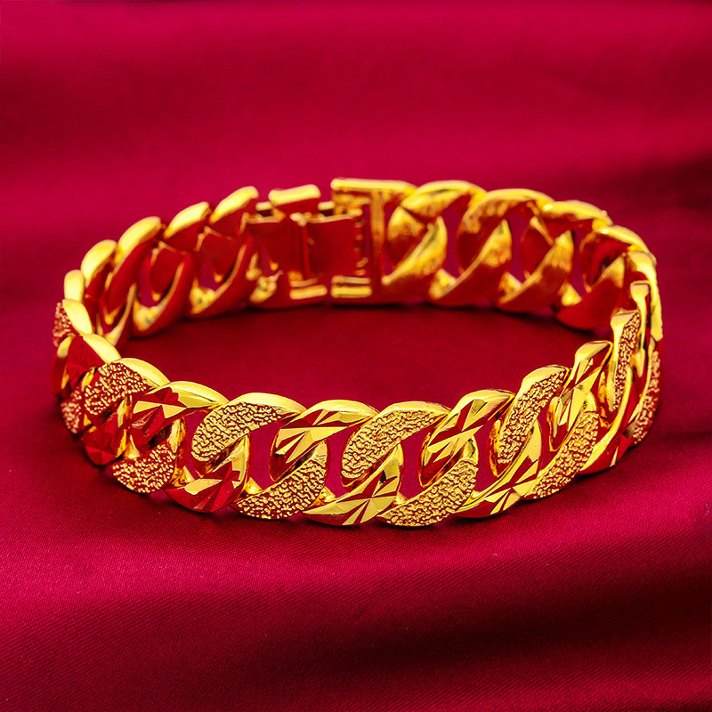 24K Gold 15mm Wide Cuff Bracelet Men AU999 - 24K forged/AU999 certified, 15mm wide, sleek and bold