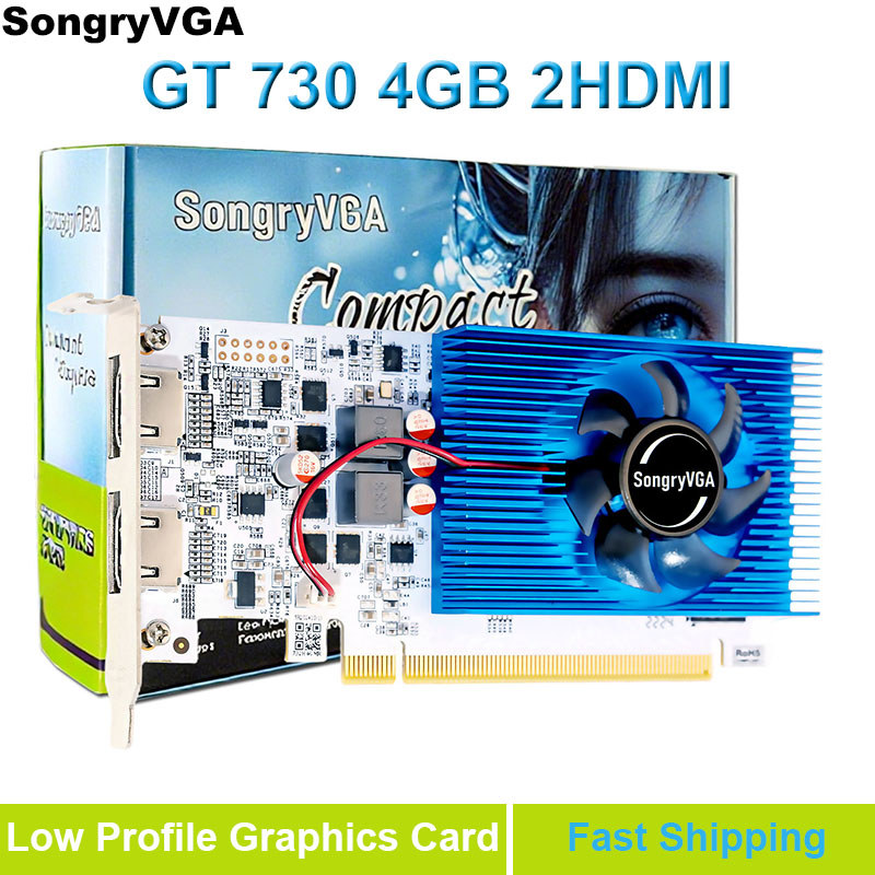 SongryVGA GT 730 4GB Low Profile Graphics Card,GDDR3 64 Bit PCIe 2.0 x16 2xHDMI Outputs 1080P