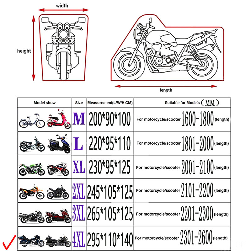 Motorcycle Cover For Honda Gl1800 Goldwing Versys 1000 Vn800 Universal Outdoor UV Protector