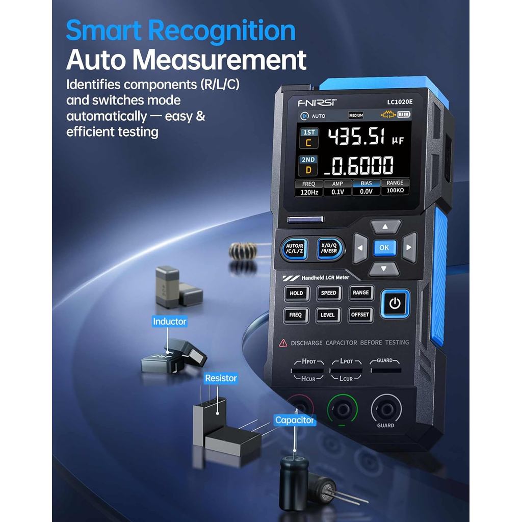 FNIRSI LC1020E 100kHz LCR Meter, 19,999 Counts Resistor Inductor Capacitor Tester, Auto Component