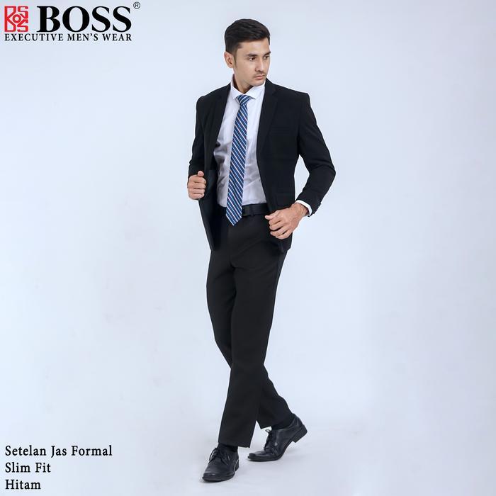 BOSS Setelan Jas Formal Pria Slim Fit RJB Hitam